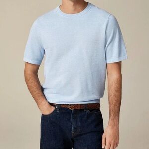 J. Crew Knit Short-Sleeve Cotton Piqué-Stitch Sweater Men’s Blue Pullover Sz. L